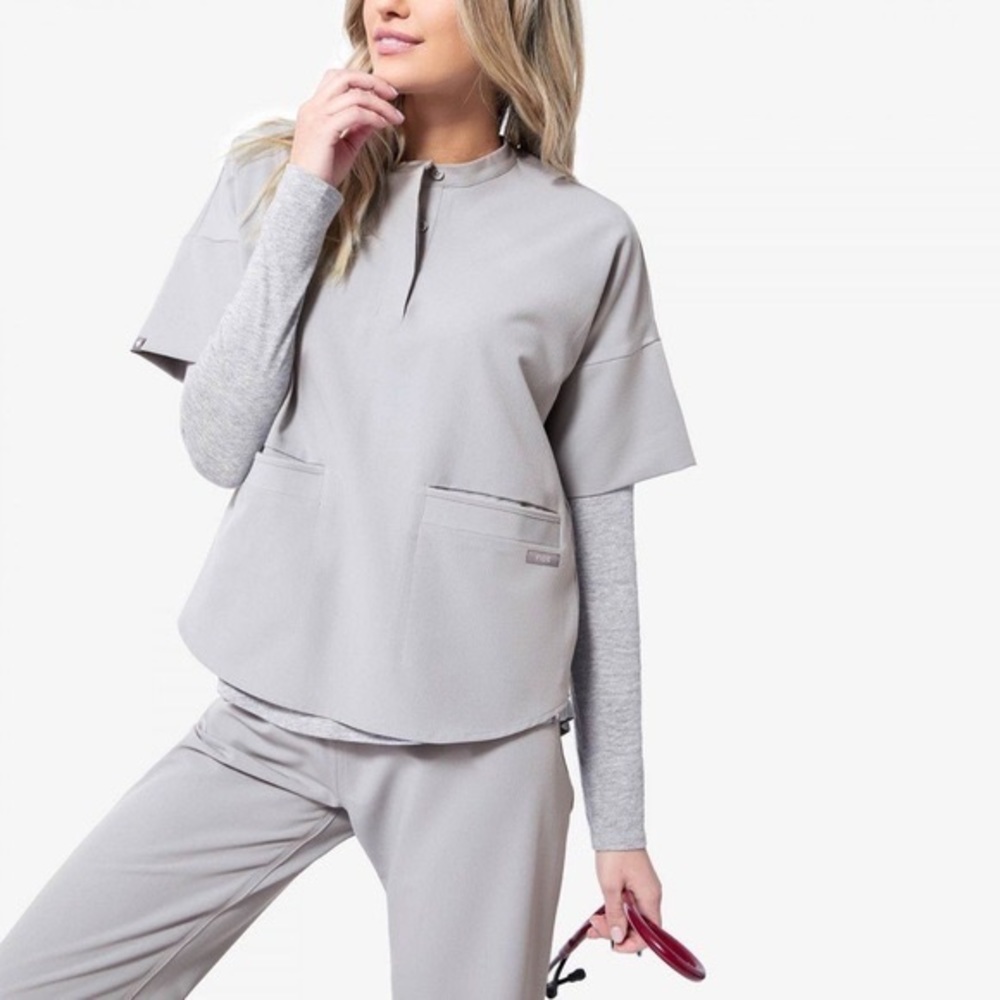 Figs Scrubs Cement Grey Top & Jogger Bottoms XS